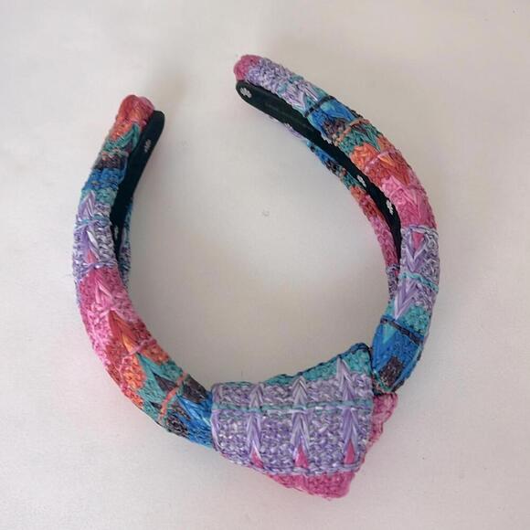 Lele Sadoughi Raffia Knotted Headband in Sunset Rainbow